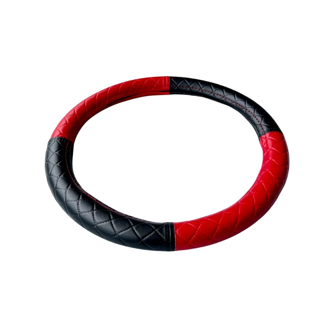 Vmack Leather Steering Wheel Cover - Nanno, Small, Medium & Large Sizes for Tata, Mahindra, Maruti, Bajaj, Toyota Models – Durable, Anti-Slip, Comfortable Grip (Black & Red, Small 37 Cm Diameter)-image-29