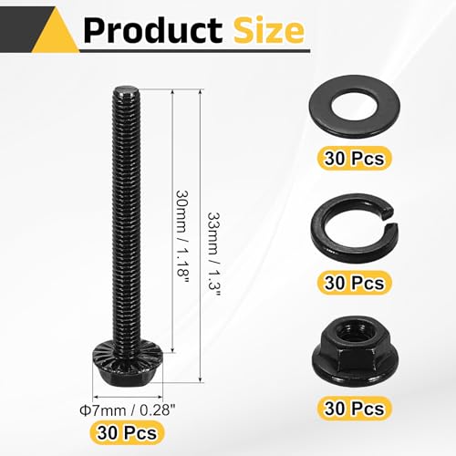 Tornillos de cabeza hexagonal M3 x 30 mm con arandelas planas y de bloqueo 2