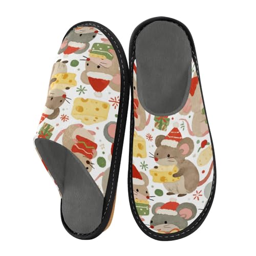 Slippers for Women Mice with Cheese Xmas Soft Fuzzy Women's Slippers Indoor and Outdoor Shoes