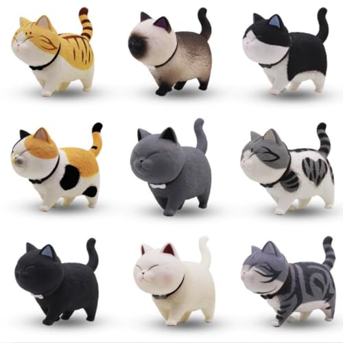 KARLOR Mini Kätzchen Figuren, 9 PCS Katzen Figuren Deko, Statue Katzen Deko Realistisch Katzen Ornamente schwarz grau orange weiße Kätzen Miniatur Tierornamente Tier Tisch Auto Desktop Büro deko