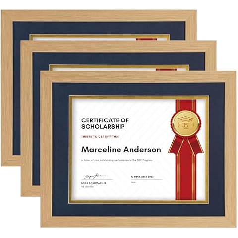 DUCIHBA 11x14 Diploma Frame, 8.5x11 in (US Letter) Under Mat Certificate Document, Black Walnut Wood Texutre Grain, Display Degree or Award Frames, 3 Pack Cover