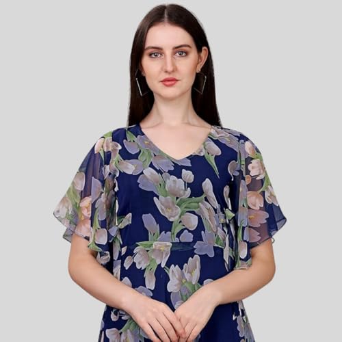 Image of Fashion2wear Women's Georgette Floral Digital Print Short Sleeve Full-Length Fit & Flare Long Gown Dress for Girls (LN-X9TQ-MN1D)