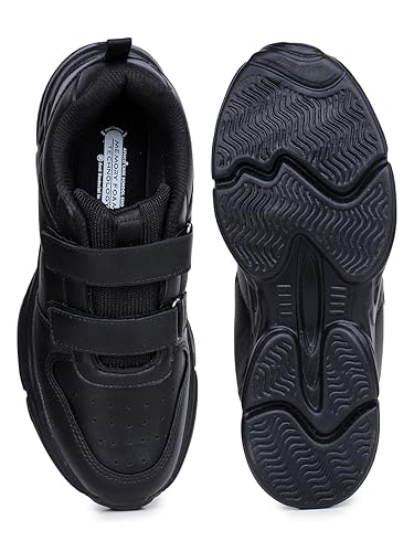 Image of ATHCO unisex-child Care-velcro School Shoes | Soft Cushioned Memory Foam Heel Pad Support | Anti Bacterial Insole | Kid's | Boy's | Girl's | Children |Uniform Shoes | Lightweight | Velcro |Easy Wear & Care| Formal Shoes | Non-Marking Sole | Padded Textured Heel Grip Lining | Breathable | All Day Comfort