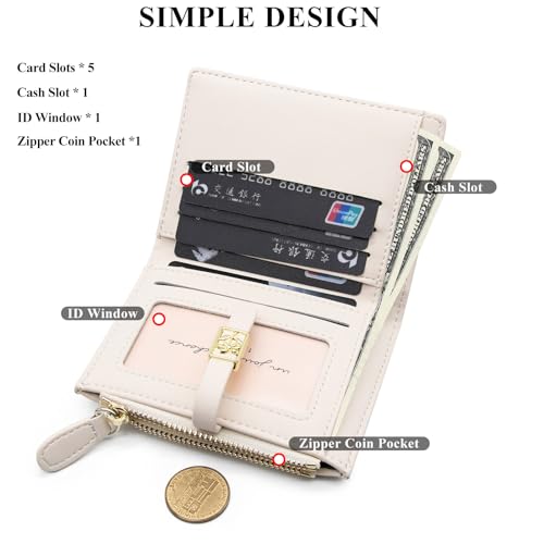LJCZKA Wallet for Women - Flower Cute Wallet Card Holder for Girls Ladies Small Bifold Zipper Leather Wallet Short Purse (White)4