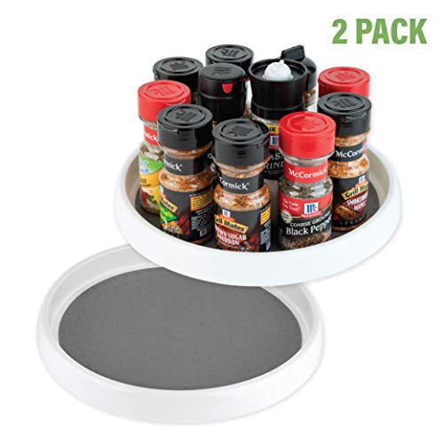 Homeries Lazy Susan Turntable 9 Inch - Single Round Rotating Kitchen Spice Organizer for Cabinets Pantry Bathroom Refrigerator - Non-Skid Surface Rimmed Edge - Pack Of 2