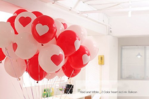 Image of HK Balloons Birthday Decoration Balloons Item 30Pcs For Heart Shaped Balloon Anniversary, Valentine Balloons Decoration RED and WHITE Party Decoration