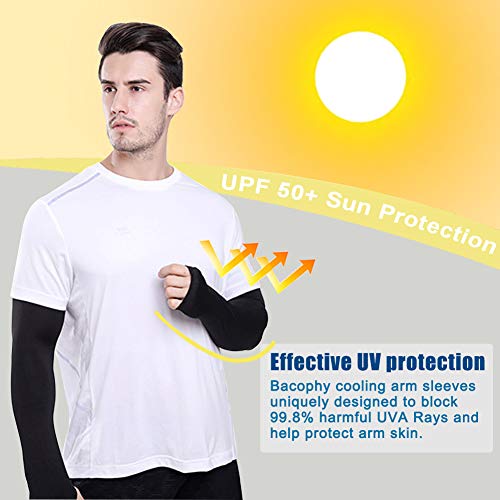 Bacophy 3 Pairs Arm Sleeves with Thumb Holes Women Men UV Protection Cooling, UPF 50 Compression Long Arm Cover2