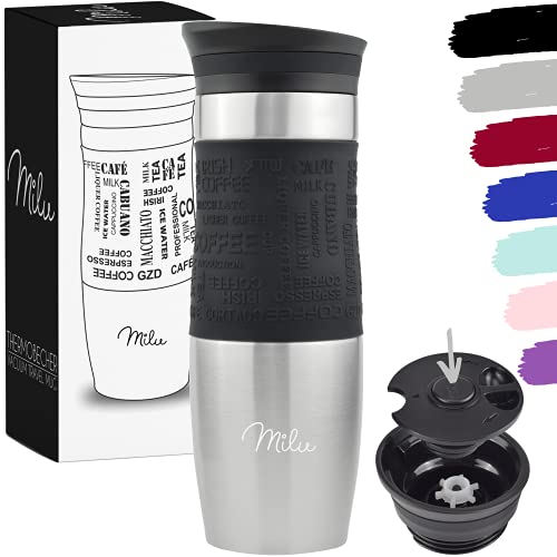 Milu Taza aislante de café y té para llevar 370ml 450ml - 100% a prueba de fugas - Taza de acero inoxidable para beber…