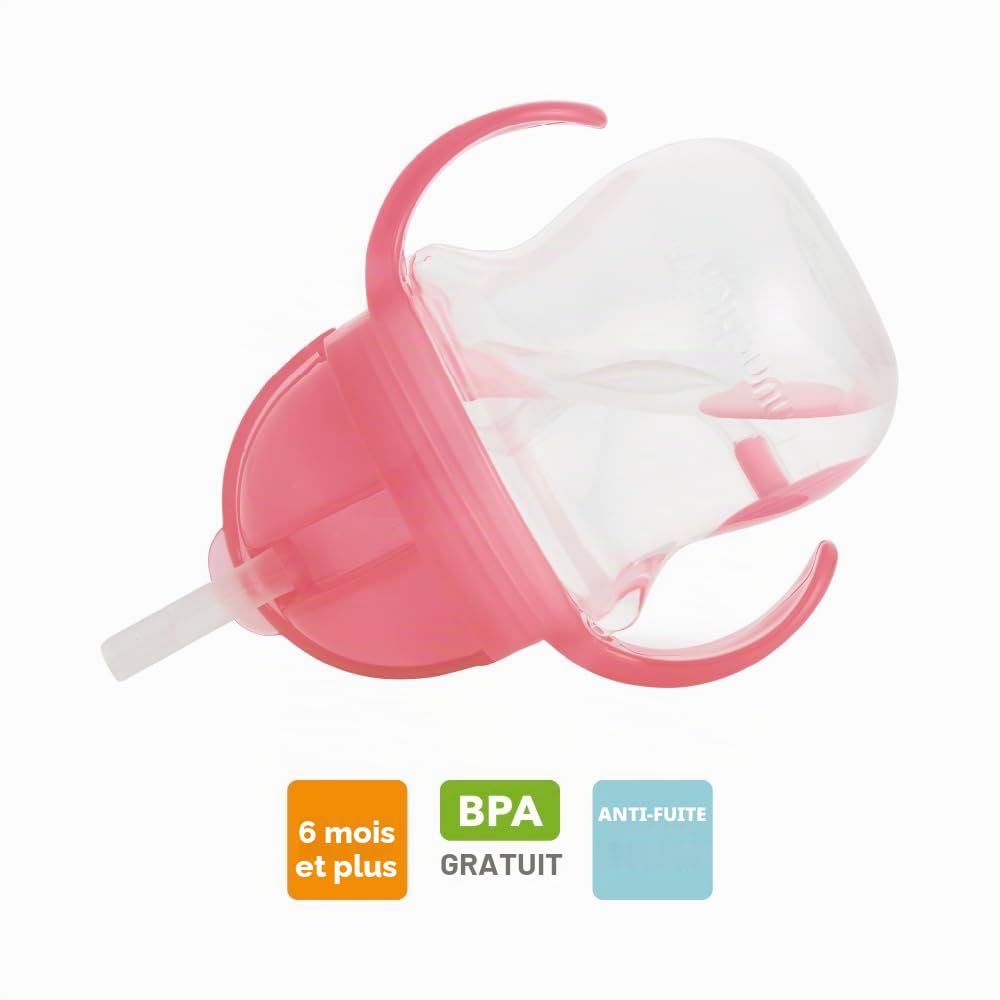 Munchkin Gobelet à paille Click Lock avec paille lestée, sans BPA, anti-fuite, passe au lave-vaisselle, 207 ml, rose