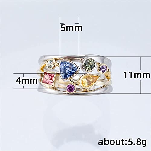 925 Sterling Silver Geometrical Line Multi Row Womens Shiny Full Diamond Rainbow Gemstone Ring Multi Row Wave Shape Eternity Engagement Wedding Promise Ring Cocktail Party Ring St.151 (8) #TOP1