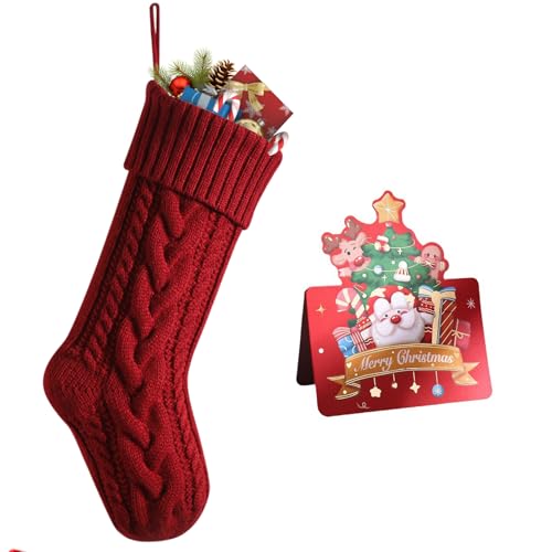 Meioro Meias de Natal, 46 cm de cabo grande de malha decorações natalícias, pai Natal Stocking botas de família decoração, pendurando meias natalícias com cartão (vermelho, 1 unidade)