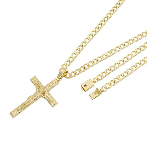 Pingente Crucifixo Com Corrente Grumet Fecho Gaveta Folheado a Ouro 18k