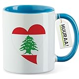 Huuraa Kaffeetasse Libanon Flagge Herz 330ml Blau Keramik Kaffeebecher Geschenkidee