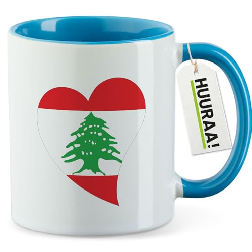 Huuraa Kaffeetasse Libanon Flagge Herz 330ml Blau Keramik Kaffeebecher Geschenkidee