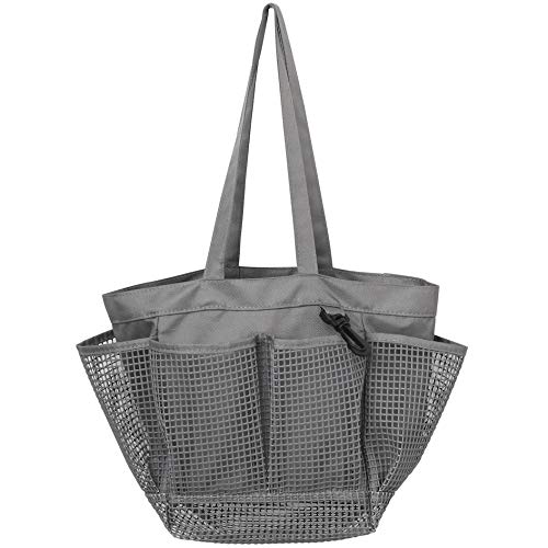Utopia AlleyMesh Portable Shower Caddy - Quick Dry Shower Tote Bag, Bathroom Organizer Bag with a Large Main Storage Area and 6 Large Pockets - Waterproof Shower Caddy Basket with Handles - Gray