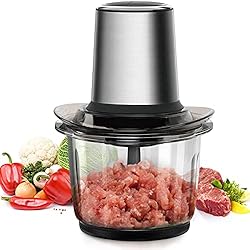 Licuadora De Carne Picadora Electrica, 400W Procesador de Alimentos con 4 Cuchillas de Acero Inoxidable Desmontable y Tazón de Vidrio de 1.5L, Trituradora de Alimentos para Verduras Carne Frutas Especias, 2 Velocidades