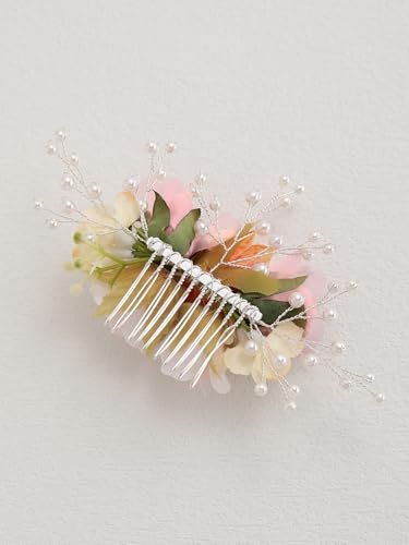 Peine para cabello de boda con flores de tela hecho a mano miniatura 4