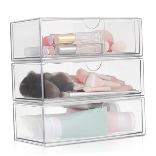 Garneck Caja De Almacenamiento De 3 Piezas Dispensador Apilable De Perfume De Mesa Compartimento Para Maquillaje Tocador Soporte De Exhibición Cuidado De La Piel Tapa Transparente