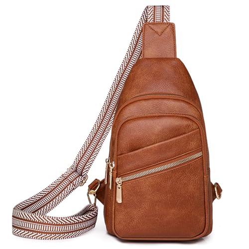 Farcauo Crossbody Bag für Damen Herren Umhängetasche Hellbraune Brusttasche Herren Damen Sling Bag Kleine Schultertasche Diebstahlsichere Tasche mit Gurt Shoulder Bag Women Men Chest Bag
