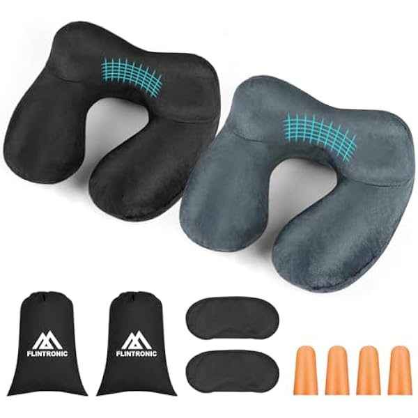 flintronic 2szt. Nadmuchiwana poduszka podróżna, nadmuchiwana poduszka podróżna do samolotu, miękkie, aksamitne podparcie szyi, lekka, ergonomiczna poduszka do spania pod szyję, do samolotu, samochodu