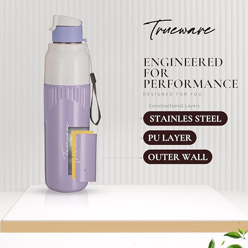 Image of Trueware Aqua Snow Double Wall Inner Steel Outer Plastic 750 ML Hot and Cold Water Bottle | BPA Free | Food Grade| Leak Proof | School, Gym,Sports,Office, Travler Bottle
