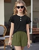 Arshiner Clothes for Girls 2 Piece Outfits Summer Short Sleeve T Shirts Button Down Blouse Elastic Waist Short Sets 7-8 Years