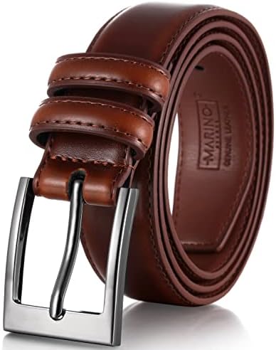Marino’s Men Genuine Leather Dress Belt with Single Prong Buckle - Burnt Umber - 36