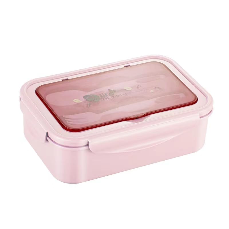 Bento Box for Adults - 1400ML Bento Box With Spoon & Fork, Leak-proof, Microwave Safe, Dishwasher Safe, Freezer Safe,Meal Fruit Snack Packing Box (Pink)