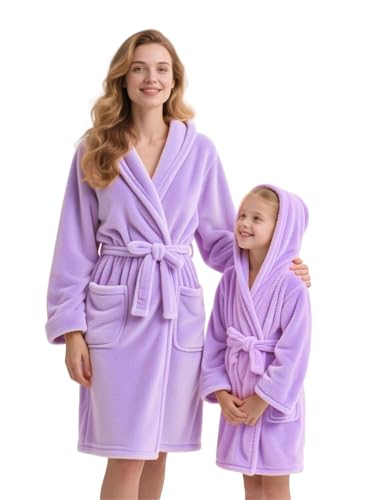 SANGTREE Womens Girls Fleece Robes Hooded Soft Fuzzy Warm Bathrobe