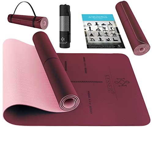 KESSER® Gymnastikmatte mit Tragegurt rutschfest TPE Yogamatte Gepolstert & rutschfest Fitnessmatte, 183 x 61 Trainingsmatte für Fitness Sportmatte, Pilates & Gymnastik Workout extradick, Bordeaux