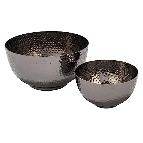 Bloomingville EC1512 Round Hammered Metal, Set Of 2 Sizes, Oxidized Silver Finish Bowl