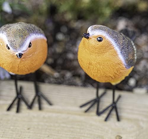 Garden Mile Robin Redbreast Resin 2pc Bird Set Highly Detailed Garden Ornaments Christmas Decoration Indoor Or Outdoor Use.