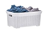Superio Laundry Basket knit Style Storage Hamper Basket with Cutout Handles 40 Liter White Easy Storage Dirty Clothes in Laundry Room, Bathroom, or Bedroom