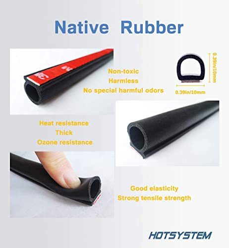 Image of HOTSYSTEM D-Shape Door Rubber Seal Strip Weatherstrip 3M Self Adhesive Hollow for Car Truck Motor Door Cover Trunk (Black, 13.12 feet)
