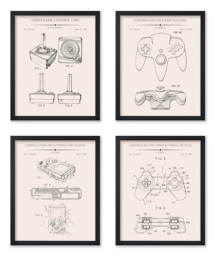 Monem Art 4-Piece Gaming Blueprint Poster - Video Game Patent