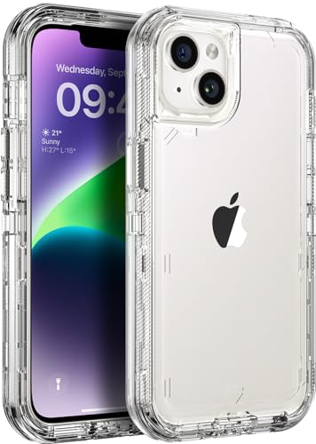 ORIbox for iPhone 14 Case for iPhone 13 Case Clear, [10 FT Military Grade Drop Protection], Transparent Heavy Duty Shockproof Anti-Fall Case for iPhone 14/13 Phone Case,6.1',3 in 1, Crystal Clear
