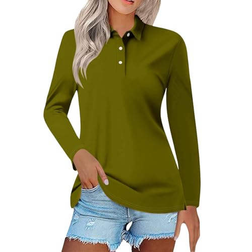 Women’S Long Sleeve Golf Shirt Lightweight Athletic Tennis Top Moisture-Wicking Quick-Dry Sports & Workout Tee Olive Green