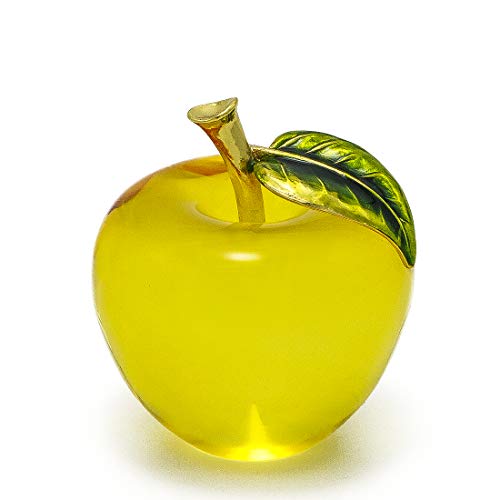 H&D Crystal Apple Paperweight Art Glass Apple Collectible Figurines Home Decoration (Yellow)