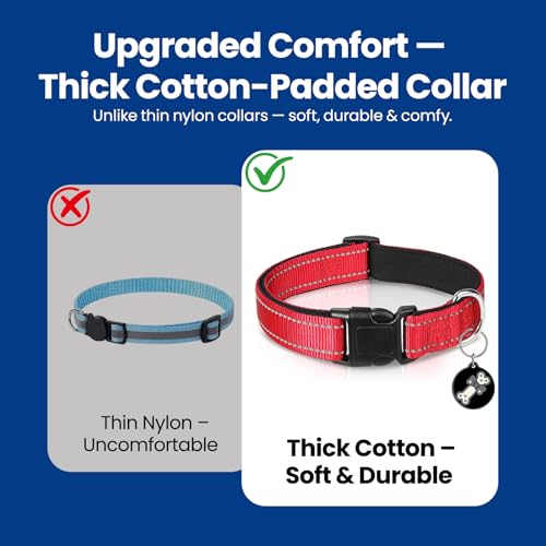 Collar reflectante para perro con hebilla ajustable, nylon rojo, talla S miniatura 7