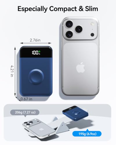 Image of for Magsafe Portable Charger, 10000mAh 22.5W Power Bank for iPhone 17 /16 /15 /14 /13 /12, Travel Essentials Wireless Magnetic Battery Pack Fast Charging for Apple Watch Ultra /11 /10 /9 /8 /7 /6 /SE,Navy