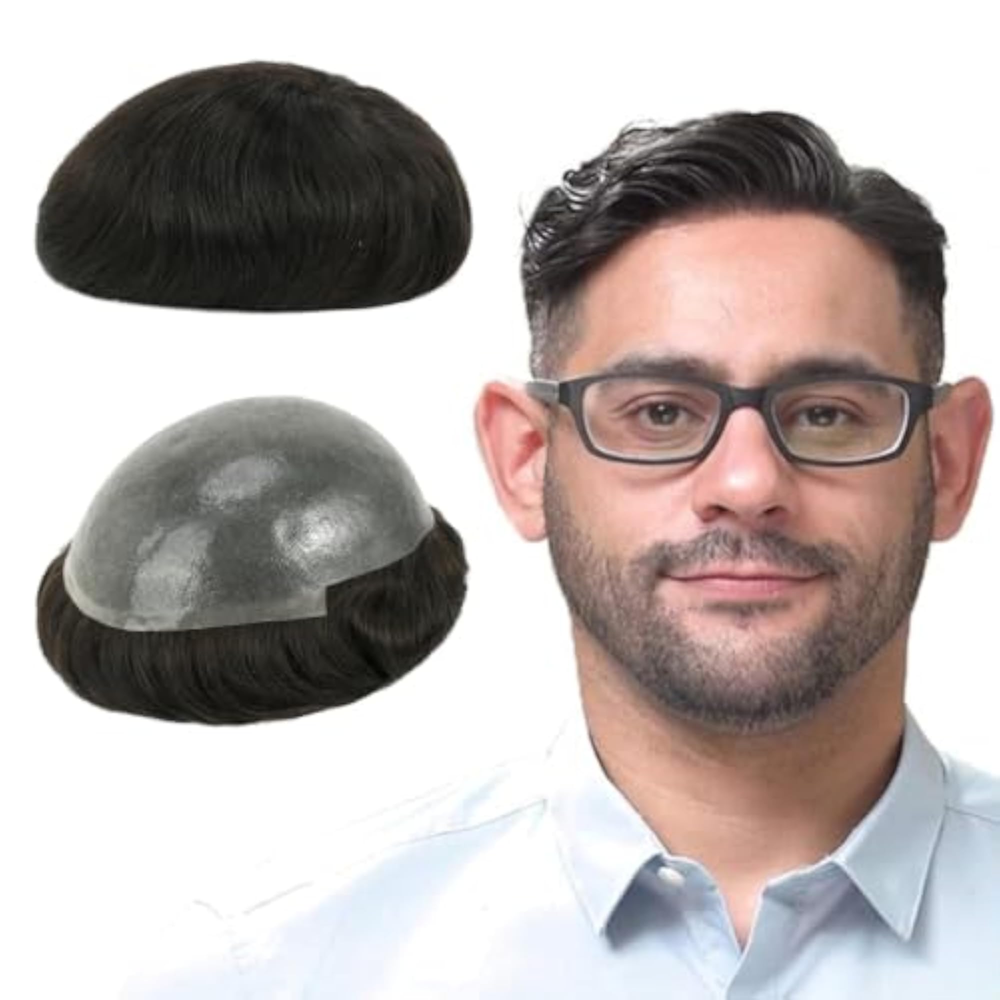 Men's Super Thin Skin Toupee, Off Black Color