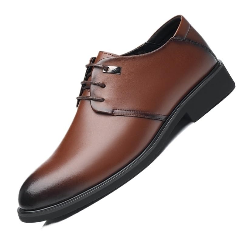 Dress Oxford Shoes for Men Lace Up Pointed Burnished Toe PU Leather Cap Toe Breathable Anti-Slip Low Top Block Heel Non Slip Rubber Sole Prom Men's Casual Dress Shoes