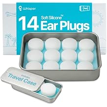 Whisper Ear Plugs 14 pcs | Soft Silicone | Reusable Silicone Ear Plugs for Swimming, Sleep, Travel, Noise & Snoring | Moldable Comfort Fit Wax Earplugs for Sleep | Waterproof Swim Ear Plugs Adults