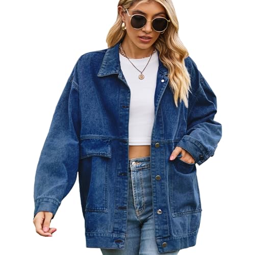 aromm Femme Oversize Mi Longue Denim Veste Manches longues Jean