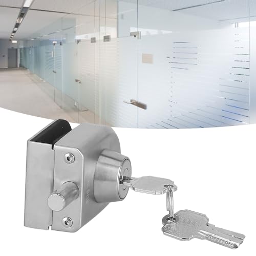 Dioche Schiebetorschloss, Anti-Diebstahl, Anti-Hebel, Edelstahl Rahmenlose Glastürschloss, Silber, für 10-12mm Glas