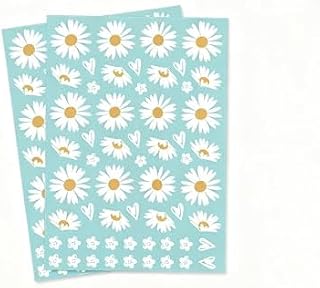 2 hojas Pegatinas decorativas para bicicleta 29x21cm impermeables con margaritas y flores para personalizar cuadros, cascos, portátiles y más