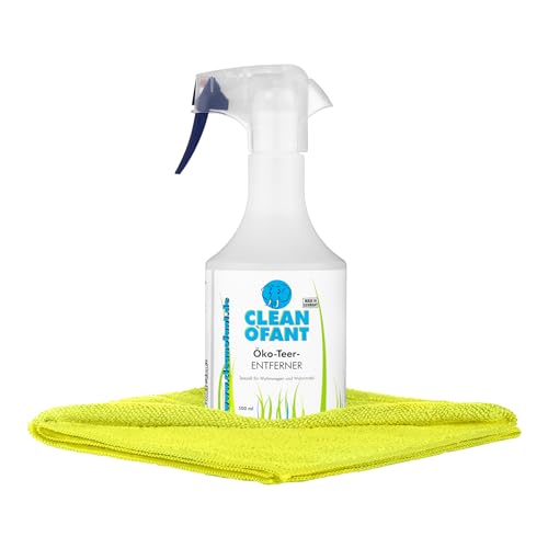 CLEANOFANT Teerentferner 500ml im Set mit Mikrofaser-Reinigungstuch 40x40cm | Teerflecken Bitumenflecken entfernen Wohnwagen Wohnmobil Caravan Van Campingbus