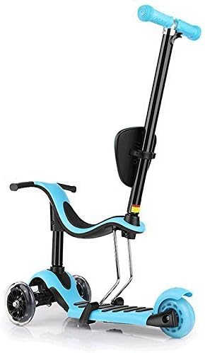 TOYEN 1 STOTOY 5-in-1 Toddler Deluxe 3 Micro Mini Kick Scooter with Removable Seat, Adjustable Handlebar and LED Flashing Wheels for Kids(Blue), HB