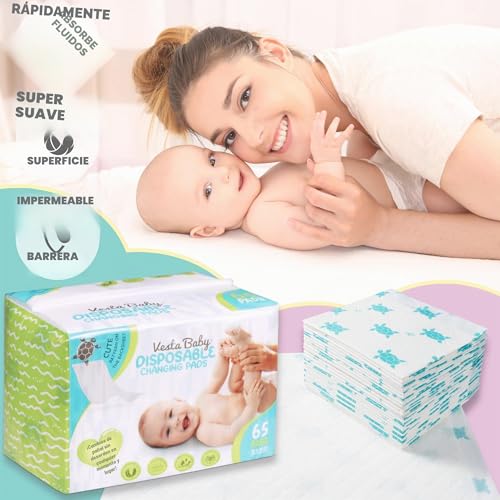 Miniatura 4 de Vesta Baby Cambiadores Desechables - Paquete De 65 Suaves Empapadores A Prueba De Fugas Protectores Portátiles Blancos Para El Cambio De Pañales Para Proteger La Cama Y La Mesa - Forros Impermeables