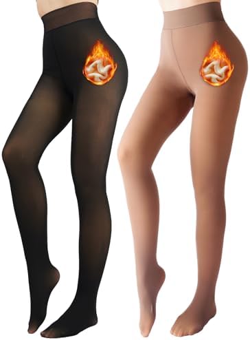 UniikStuff 2 Pack Fleece Lined Tights Sheer Winter - Fake Translucent Tights Winter Thick Warm Pantyhose Sheer Women Leggings